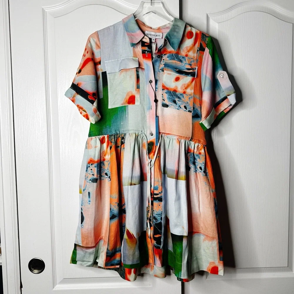 Hunter Bell Peyton Linen Blend Shirt Dress Drawstring Waist Size Medium NWT - Picture 5 of 15